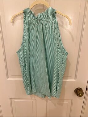 J by J.Crew pin stripe high neck tank green white